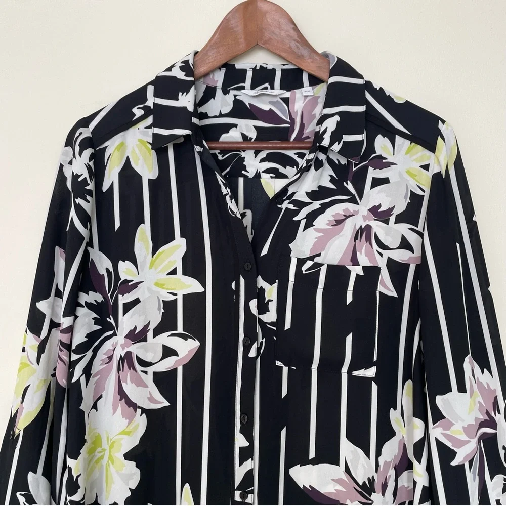 Reitmans Floral Striped Tunic Blouse Medium Side Slits Longline Lightweight - Picture 4 of 12